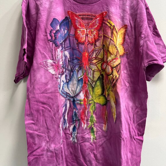The Mountain Rainbow Butterfly Dreamcatcher Cotton T-Shirt Graphic Purple XL NEW - Picture 2 of 5